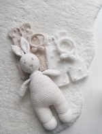 Crochet Bunny Toy - Merino Wool, Popcorn Romper - Image 4
