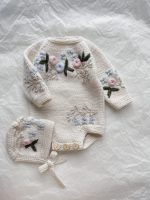 Hand Knitted Merino Baby Romper and Bonnet Set – Newborn Photo Prop - Image 4