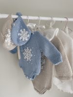 Long sleeve romper and bonnet with snowflake embroidery - Set of 2 - Photography props - Image 5