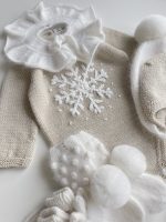 Long sleeve romper and bonnet with snowflake embroidery - Set of 2 - Photography props - Image 3