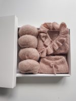 Baby Girl Alpaca Silk Set – Dusty Pink Ruffle Cardigan & Pants - Image 3