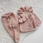 Dusty Pink Alpaca Silk Baby Outfit – Ruffle Cardigan & Pants