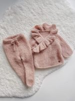 Baby Girl Alpaca Silk Set – Dusty Pink Ruffle Cardigan & Pants
