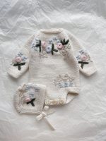 Hand Knitted Merino Baby Romper and Bonnet Set – Newborn Photo Prop - Image 3