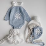 Long sleeve romper and bonnet with snowflake embroidery - Set of 2 - Photography props
