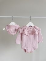 Merino Wool Baby Romper and Bonnet Set – Knitted Photo Prop