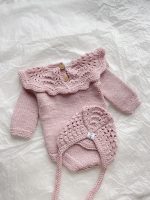 Merino Wool Baby Romper and Bonnet Set – Knitted Photo Prop - Image 4