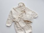 Merino Baby Romper and Bonnet Set - Cream Ruffle Outfit - Image 2