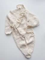 Merino Knit Baby Romper and Bonnet Set - Cream Ruffle Outfit - Image 5