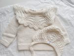 Merino Wool Baby Sweater and Bonnet Set - Cream Ruffle Neck - Image 7