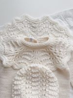 Merino Wool Baby Sweater and Bonnet Set - Cream Ruffle Neck - Image 9