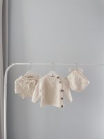 Set of 3 - Merino Wool Baby Outfit Set – Cream Knit Sweater, Bonnet, Panties - Image 6