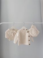 Set of 3 - Merino Wool Baby Outfit Set – Cream Knit Sweater, Bonnet, Panties