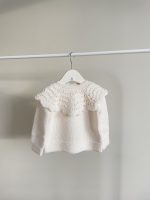 Merino Wool Baby Sweater and Bonnet Set - Cream Ruffle Neck - Image 6