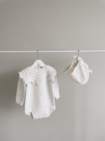 Merino Knit Baby Romper and Bonnet Set - Newborn Photo Prop - Image 6