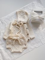Set of 3 - Merino Wool Baby Outfit Set – Cream Knit Sweater, Bonnet, Panties - Image 7