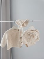 Set of 3 - Merino Wool Baby Outfit Set – Cream Knit Sweater, Bonnet, Panties - Image 3
