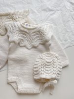 Merino Knit Baby Romper and Bonnet Set - Newborn Photo Prop - Image 8