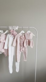 Knit Baby Romper and Bunny Bonnet Set – Pale Pink Merino Mohair - Image 7