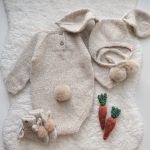 Alpaca Knit Bunny Outfit – Beige Romper, Bonnet & Booties