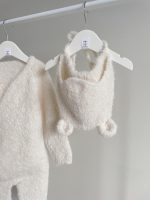 Alpaca Knit Baby Romper and Bonnet Set – Cream Unisex Outfit - Image 7