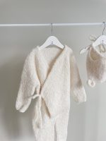 Alpaca Knit Baby Romper and Bonnet Set – Cream Unisex Outfit - Image 6