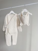 Alpaca Knit Baby Romper and Bonnet Set - Cream Outfit - Image 2