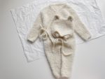 Alpaca Knit Baby Romper and Bonnet Set – Cream Unisex Outfit - Image 4
