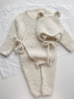 Alpaca Knit Baby Romper and Bonnet Set – Cream Unisex Outfit - Image 2
