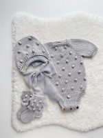 Cotton Baby Romper Set, Bonnet and Socks, Photo Prop - Image 4