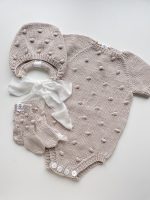 Cotton Baby Romper Set, Bonnet and Socks, Photo Prop - Image 2