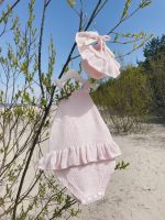 Cotton Baby Romper Set – Pale Pink Ruffle Outfit with Bonnet - Image 9