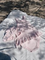 Cotton Popcorn Knit Baby Romper & Bonnet Set – Pale Pink Ruffle - Image 8
