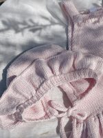 Cotton Baby Romper Set – Pale Pink Ruffle Outfit with Bonnet - Image 3