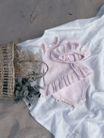 Cotton Baby Romper Set – Pale Pink Ruffle Outfit with Bonnet - Image 6