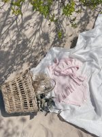 Cotton Popcorn Knit Baby Romper & Bonnet Set – Pale Pink Ruffle - Image 7