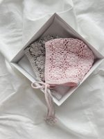 Hand Crochet Baby Bonnet – Cream Flower, Merino Wool - Image 7