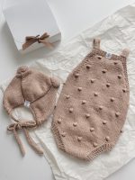 Cotton Baby Romper and Bonnet Set – Popcorn Knit Outfit - Image 6