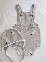 Baby Girl Cotton Romper and Bonnet Set – Beige Flower Embroidery (0-3 Months) - Image 8