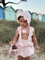 Merino Wool Baby Romper and Bonnet Set – Sleeveless Summer Outfit - Image 3