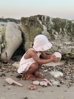 Cotton Popcorn Knit Baby Romper & Bonnet Set – Pale Pink Ruffle - Image 6