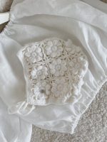 Hand Crochet Baby Bonnet – Cream Flower, Merino Wool - Image 3