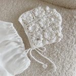 Hand Crochet Baby Bonnet – Cream Flower, Merino Wool