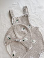 Baby Girl Cotton Romper and Bonnet Set – Beige Flower Embroidery (0-3 Months) - Image 7