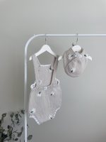 Baby Girl Cotton Romper and Bonnet Set – Beige Flower Embroidery (0-3 Months) - Image 5