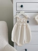Baby Girl Cream Romper and Bonnet Set – Cotton Blend - Image 8