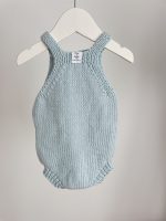 Knitted Baby Romper & Bonnet Set – Pale Blue Cotton Outfit - Image 5