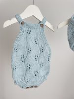 Knitted Baby Romper & Bonnet Set – Pale Blue Cotton Outfit - Image 8