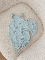 Knitted Baby Romper & Bonnet Set – Pale Blue Cotton Outfit