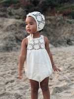 Baby Girl Cream Romper and Bonnet Set – Cotton Blend - Image 2